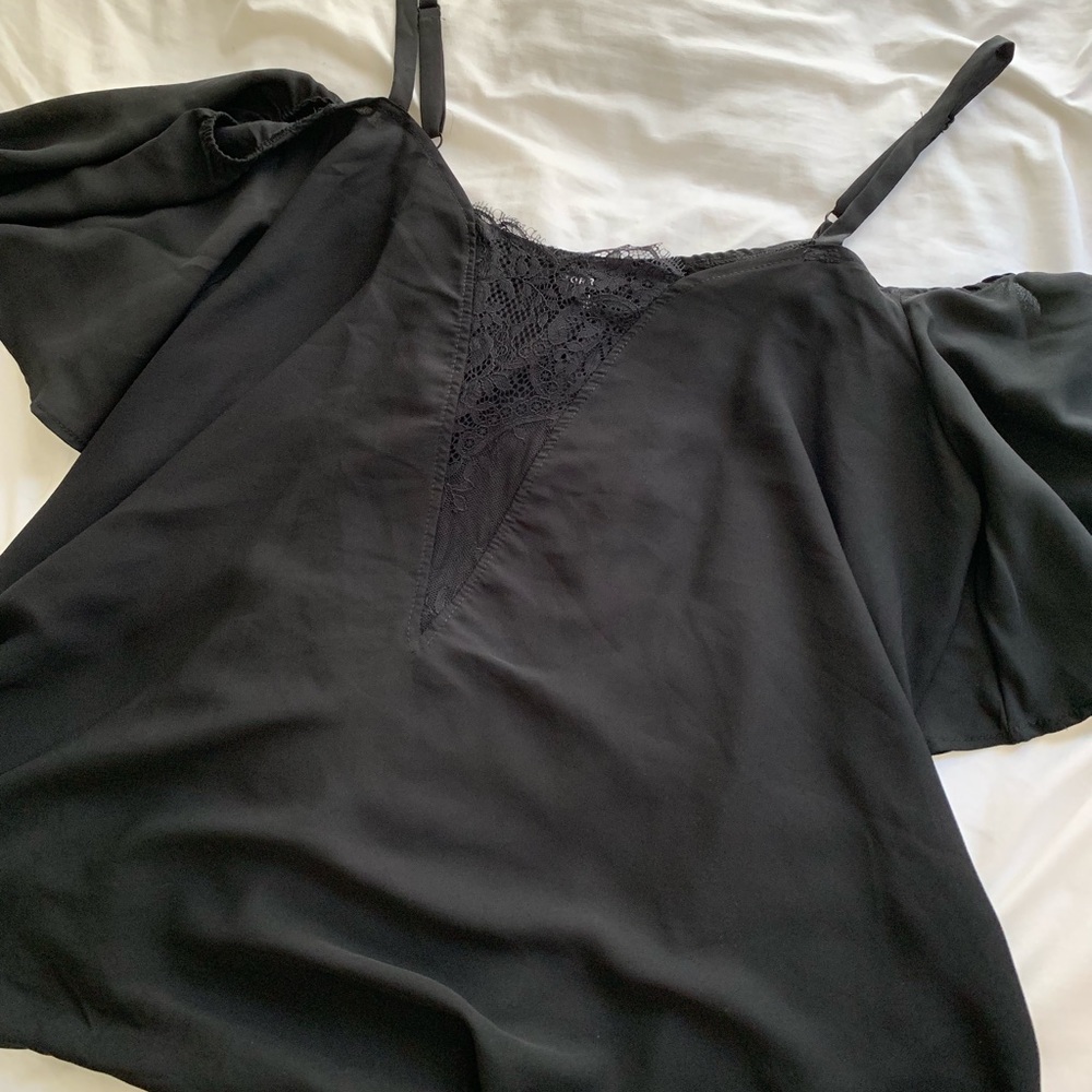Black Georgette Lace Insert Cold Shoulder Size 1